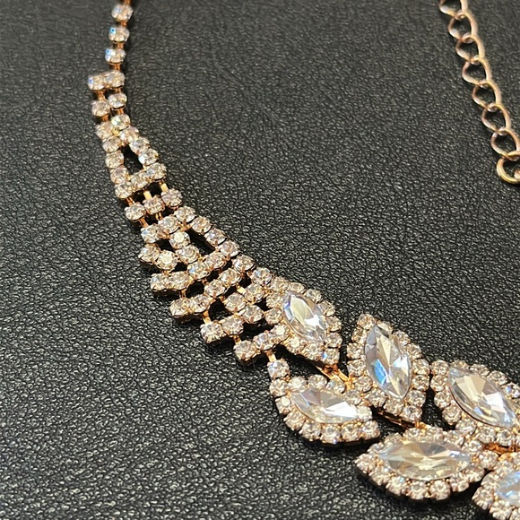 Copper Color Setting Rhinestone Statement Necklace - Picture 3 of 13